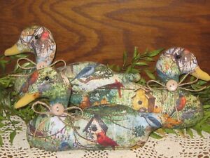 Cottage Garden Decor 3 Ducks Bowl Fillers Birdhouse Fabric Handmade Gift