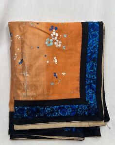 Antique Chinese Coral And Blue Silk Embroidered Panel 92600