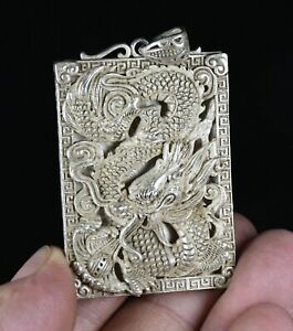 5 5cm Rare Old Chinese Miao Silver Feng Shui Dragon Loong Lucky Necklace Pendant