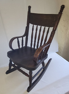 Antique Press Back Child S Rocking Chair Bentwood Arms Thick Seat Original 1890s