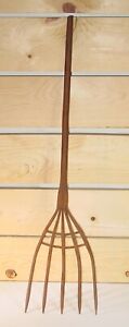 Antique Small Hand Carved Wooden Hay Rake Stamped C Musser 30 Inches Long