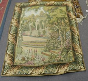 Vintage Jacquard Woven Tapestry Italian Lake Como Gardens Landscape 34 X 44 