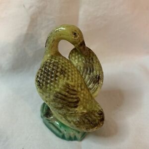Antique Chinese Mud Duck Figurine Yellow Brown Green Goose China Collectible