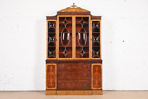 Romweber French Neoclassical Mahogany And Burl Wood Bubble Glass Bookcase