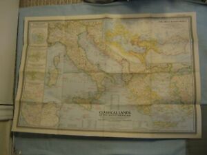 Vintage Classical Lands Of The Mediterranean Map National Geographic Dec 1949
