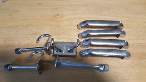 Vintage Antique Farmhouse Coat Robe Wall Door Hanging Chrome And Door Stops Pull