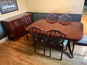 1940s Antique Duncan Phyfe Style Mahogany Dining Table 6 Chairs And Buffet