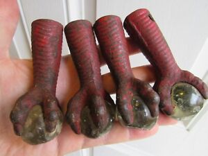 Eagle Claw Feet Antique Cast Metal Gargoyle Talon Glass Ball Table Feet X4 Red
