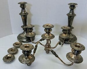 Vintage Victorian Silver On Copper Candelabras Candlestick Interchangeable Set