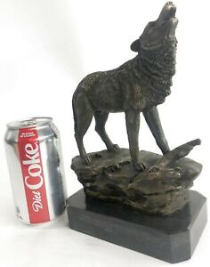 Art Bronze Sculpture Statue Figure Wolf German Shepherd Dog Marble Decor Gift