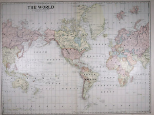 Old 1898 Atlas Map Of The World Free S H