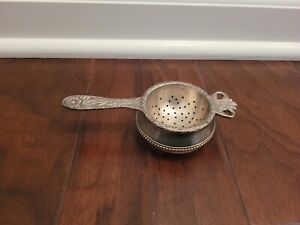 Vintage 2 Pc Silverplate Over Cup Tea Strainer W Drip Bowl Pre Early 20th C