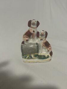 Antique Staffordshire Spaniels Dogs On A Barrel 4 5 19th Century