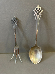 Sterling Silver Antique Daniel D Low Co Salem Fork Spoon 2 Pc Set Unique