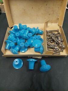 Nos 24 Vintage Blue Bakelite Knobs Dresser Or Cabinet