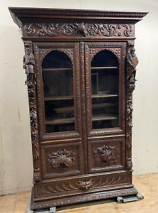 Arrives July 2024 French Antique Black Forest Oak Bookcase Cabinet