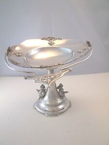 Figural Stand Silverplate Basket Cherubs Art Nouveau Butlers Finish Bright Cut