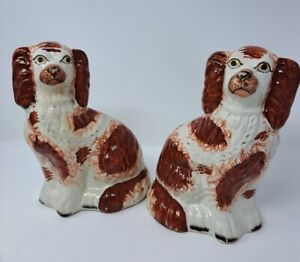 Antique Pair Of Staffordshire Russet Spaniel Dogs 19th Century