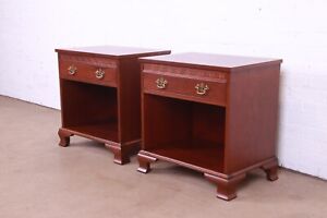 Baker Furniture Georgian Carved Mahogany Nightstands Newly Refinished