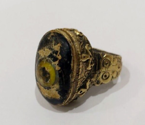 Unique Ancient Bronze Ring Rare Intaglio With Natural Stone Artifact Authentic