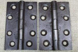 2 Old Door Hinges 4 X 2 1 2 Vintage Fixed Pin 5 Knuckle 1850 S Cast Iron