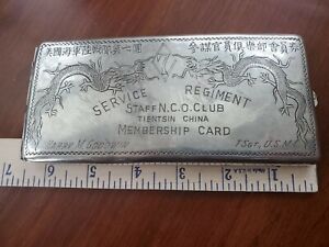 Antique Chinese Dragon Sterling Silver Cigarette Case Card Box Usmc In Tientsin