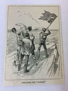 1885 Magazine Engraving Antarctic Shipwreck Trinity Signaling The Marion