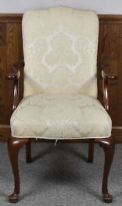 Southwood Mahogany Queen Anne Arm Chair Damask Fabric