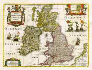 Great Britain Ireland Scotland Wales British Isles Map Hondius 1638 Art Poster