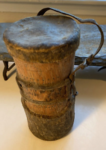 Antique Primitive Handcarved Tribal Bamboo Leather Covered Milk Jug