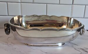 Gorgeous Silver Plated Scalloped Edged Footed Large Serving Dish W Ringed 