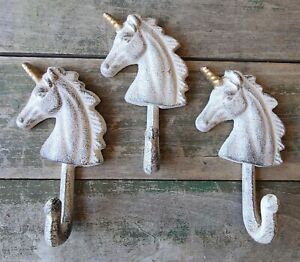 3 Cast Iron Unicorn Towel Hanger Coat Hat Hooks Key Rack Hook Mythological