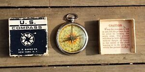 Rare 1940s Wwii Era U S Gauge Co Company New York Ny Us Compass W Box Untested