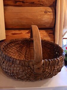 Antique Primitive Handwoven Buttocks Gathering Basket