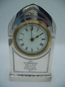 Superb Antique Sterling Silver 8 Day Mantel Clock Star Of David Judaica 1907