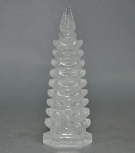 4 Chinese Crystal Carved Protection Buddha Tower Pagoda Tower Statue