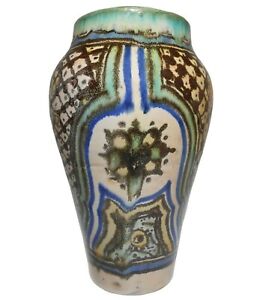 Early Mid 20th C Vint Moroccan Arabesque Hand Dec Islamic Art Pottery Cer Vase