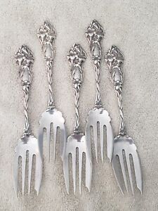 Lily By Watson 5 Sterling Silver Art Nouveau Salad Forks 6 M Monogram Sold Each
