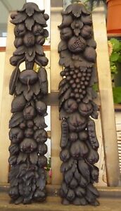 2 Carved Oak Panels Depicting Fruit Figs Nuts 1760 Free Shipping To England