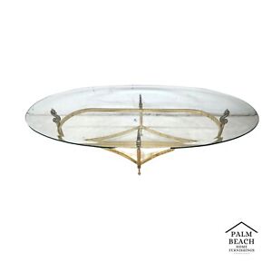 Italian Brass Coffee Table With Dolphins Supporting Glass Top