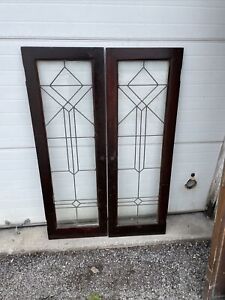 Mk120 Pair Antique Leaded Glass Cabinet Doors Birch 32 1 8 X47 7 8