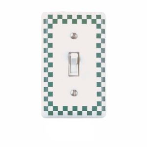 25 Porcelain Switch Plate White Green Checkered Single Toggle