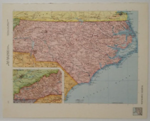 1960 S Vintage North Carolina Atlas Map Old Antique Rand Mcnally World Atlas