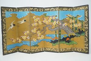 Japanese Folding Screen Small Byoubu Vintage Original From Japan 0530d5