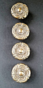 4 Antique Vintage Style French Provincial Brass Floral Knobs Pulls Handles K19