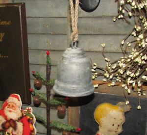 Primitive Antique Vtg Style Sm 4 Christmas Hanging Tin Metal Bell Ornament