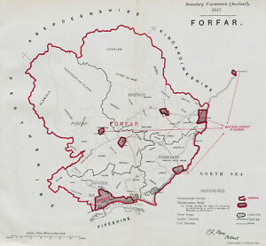 Forfar Parliamentary County Scotland Boundary Commission Close 1917 Old Map