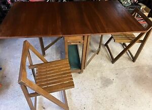 Vintage Mid Century Modern Drop Leaf Wood Dining Table 2 Chairs