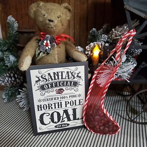 Primitive Victorian Vintage Old Style Christmas Santa North Pole Coal 1866 Sign