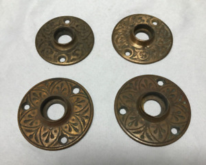 2 Pairs Antique Brass 2 Eastlake Decorative Doorknob Escutcheon Plates 1965 23b
